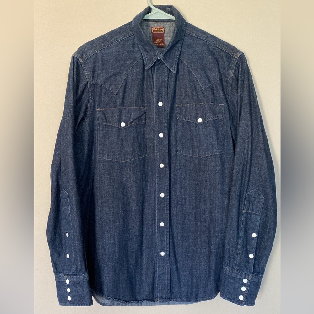 Mens Dickies Western Denim Pearl Snap Shirt
